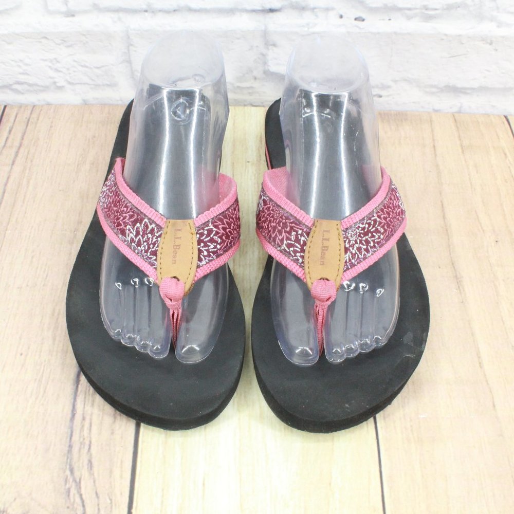 LL Bean Women's Pink Printed Nylon Flip Flops Summer Flat Sandals Size 9 M - Picture 5 of 9